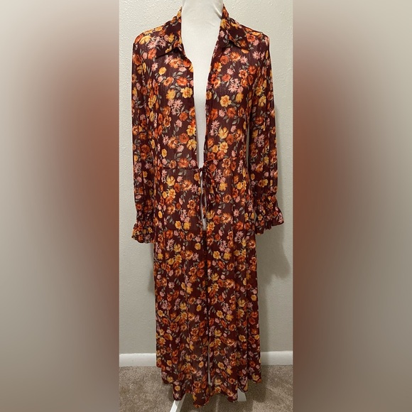 Ember Floral Long-Sleeve Mesh Duster - Picture 1 of 5